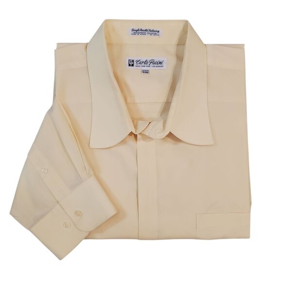 Carlo Pacini Dress Shirt Big Man 22-36/37 Yellow Button Up Long Sleeve Tailored - Picture 1 of 7